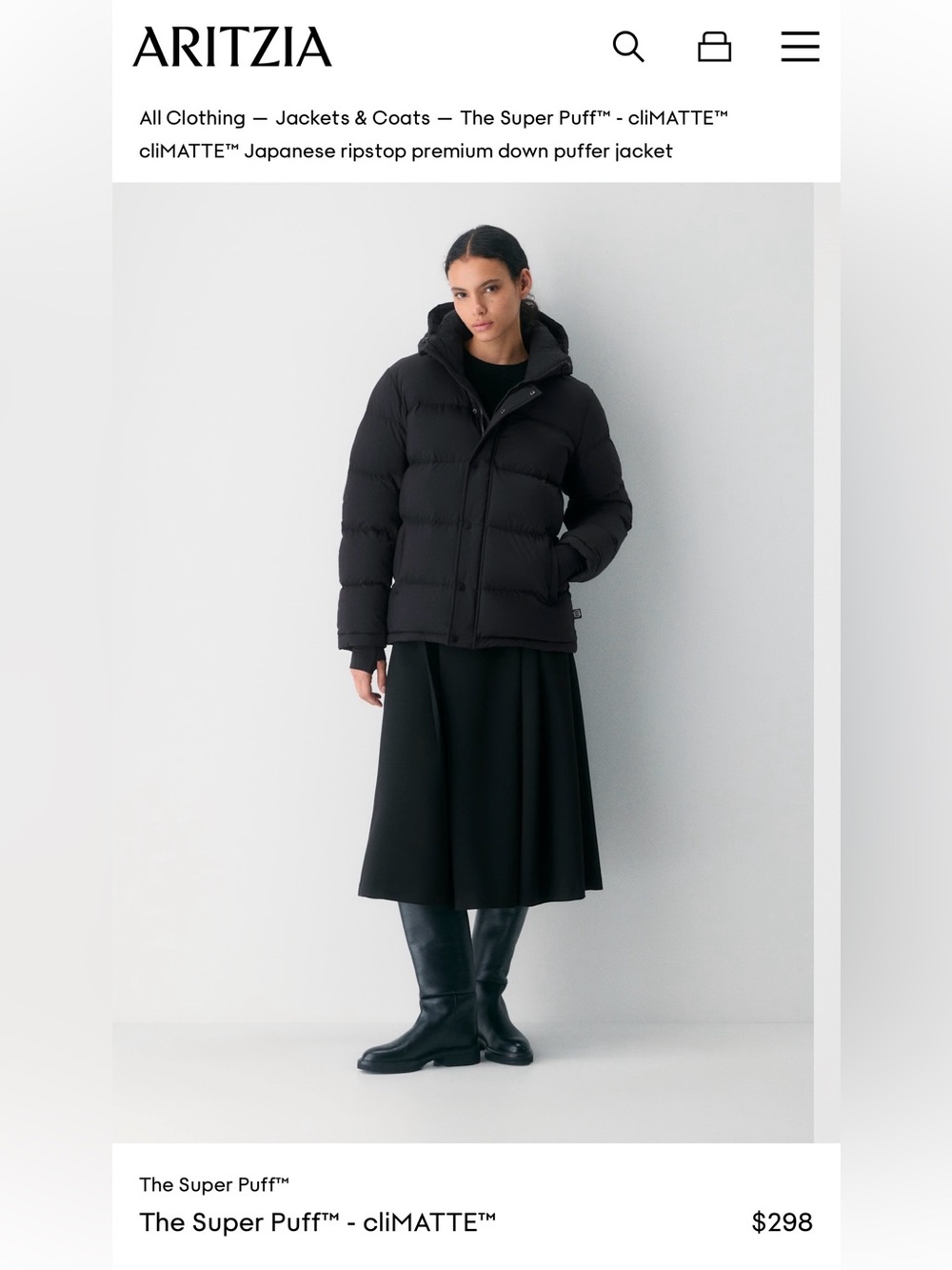 Aritzia The Super Puff™ Hooded Puffer Jacket in Black Size XL